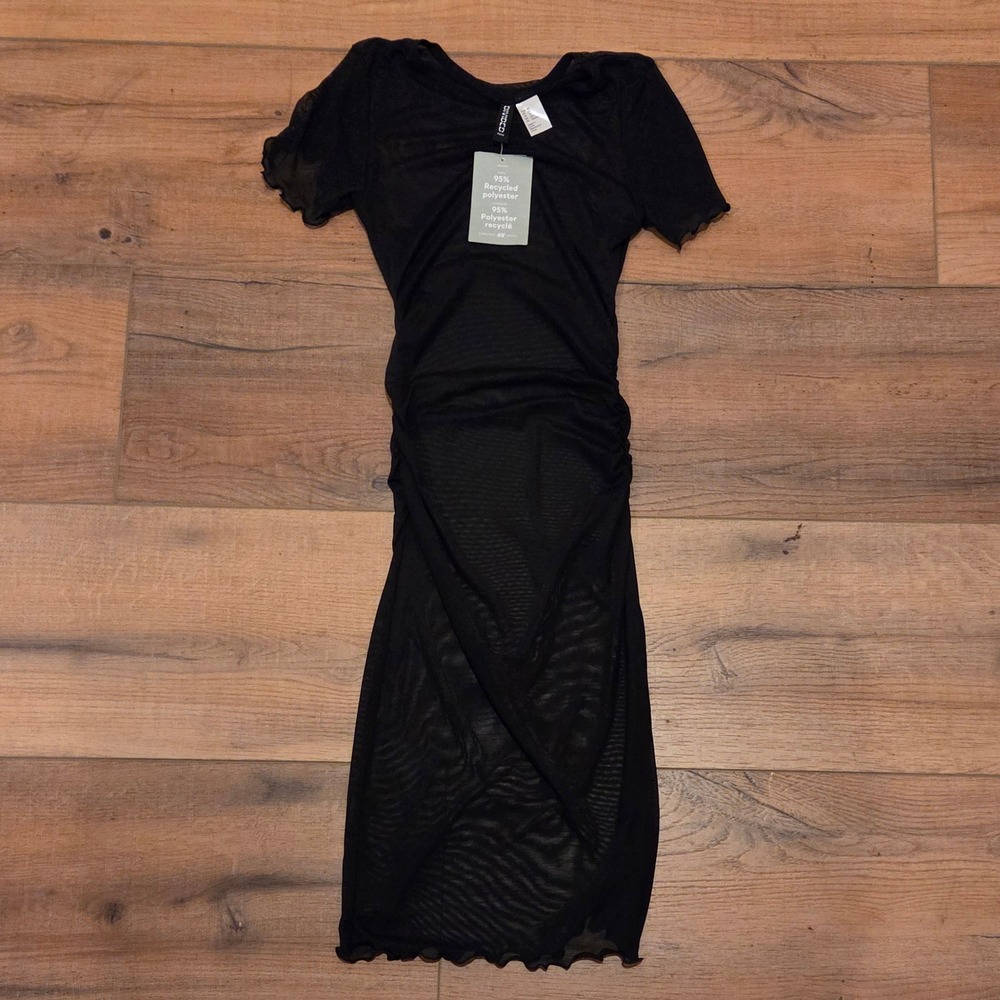 NWT H&M Divided Mesh Bodycon Dress Ruched Detail Black XS